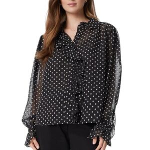 NWT SAM EDELMAN Ruffle Long Sleeve Button Down Shell Lined Blouse Size X-Large